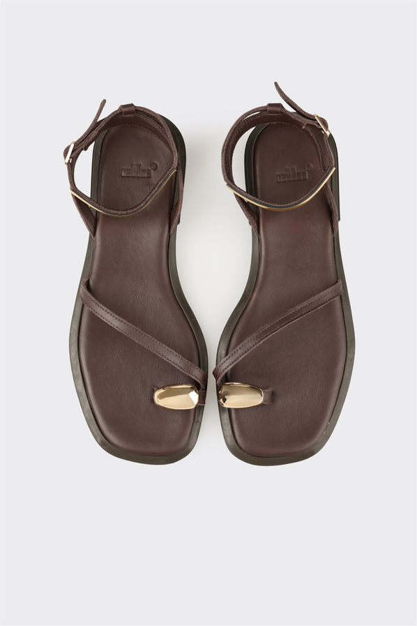 Kahve deri kadın düz sandalet - Elle Shoes