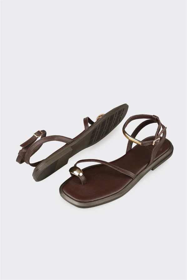 Kahve deri kadın düz sandalet - Elle Shoes