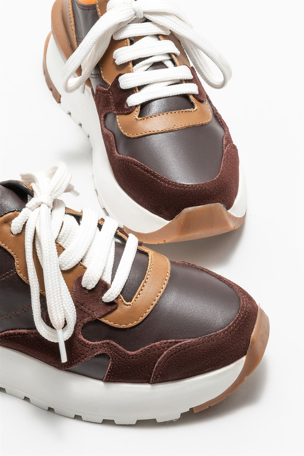 Kahve deri kadın sneaker - Elle Shoes