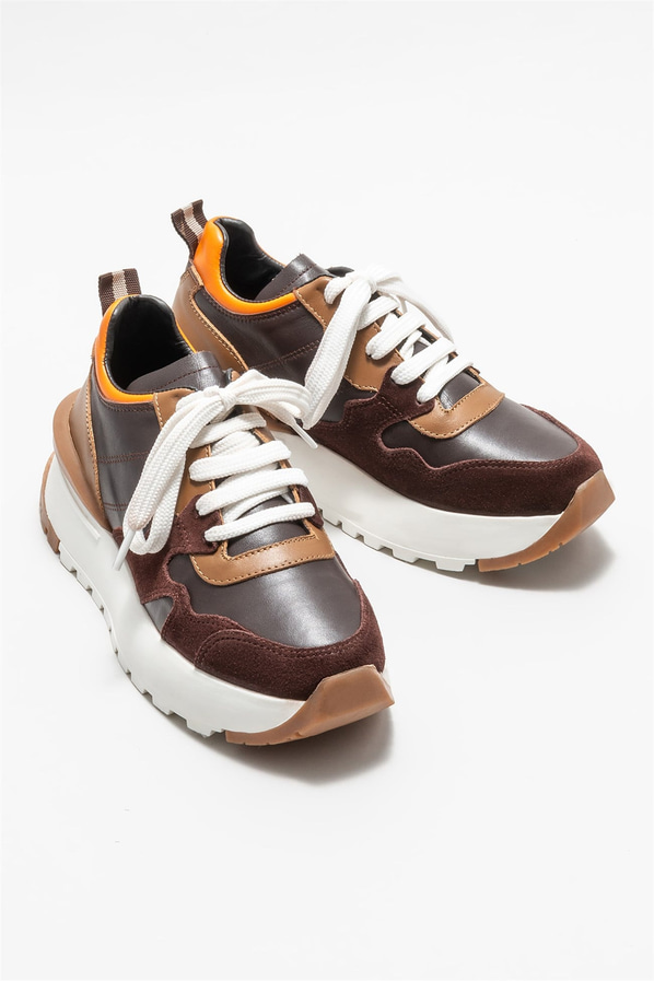 Kahve deri kadın sneaker - Elle Shoes