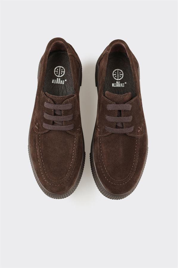 Kahve deri ve süet bağcıklı kadın sneaker, rahat kullanım için - Elle Shoes