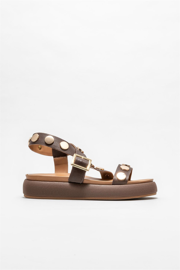 Kahve deri kadın sandalet - Elle Shoes