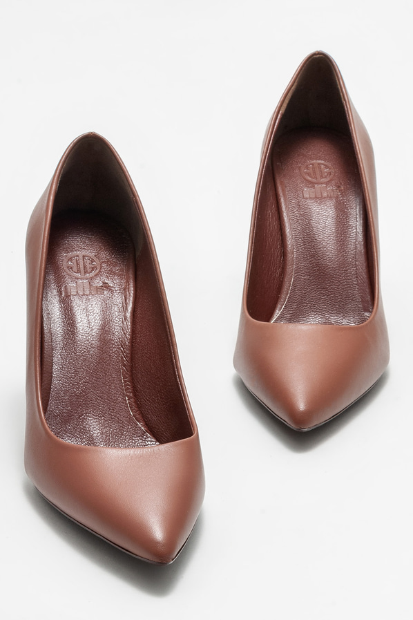 Kahve deri kadın stiletto - Elle Shoes