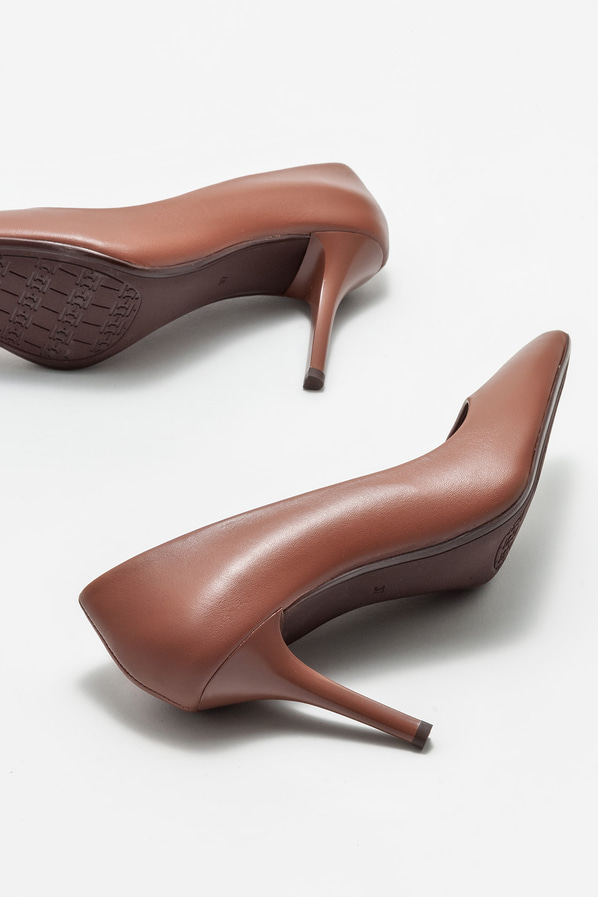 Kahve deri kadın stiletto - Elle Shoes