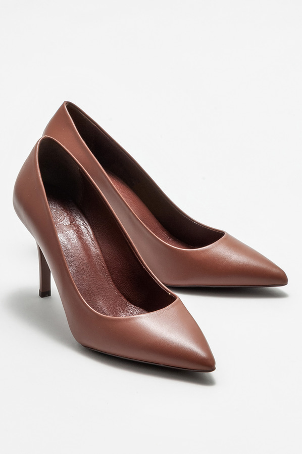 Kahve deri kadın stiletto - Elle Shoes