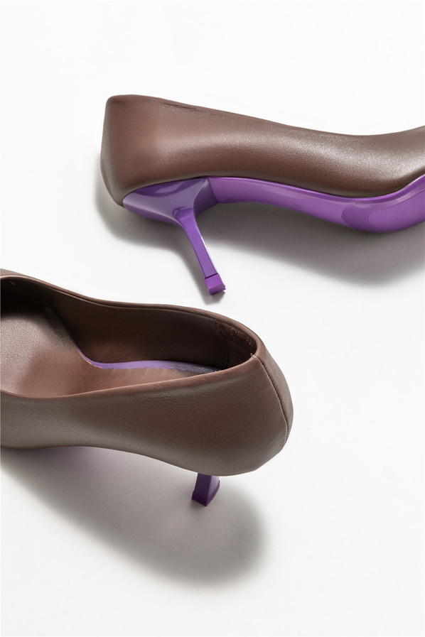 Kahve deri kadın stiletto - Elle Shoes