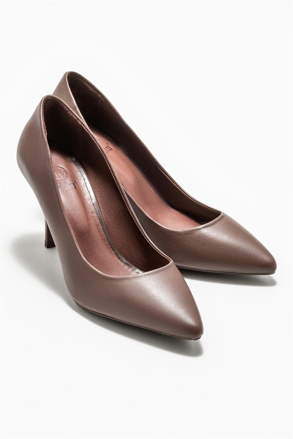 Kahve deri kadın stiletto - Elle Shoes