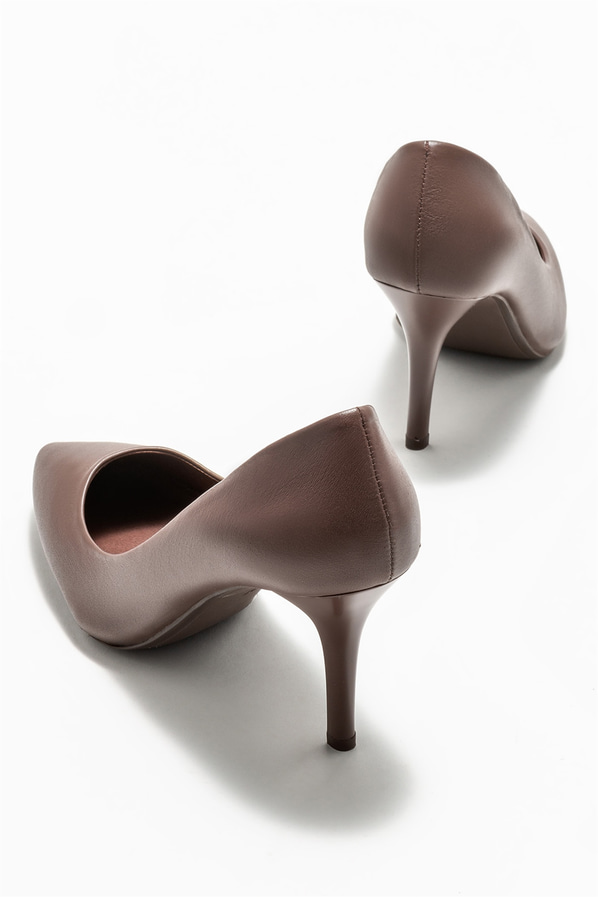 Kahve deri kadın stiletto - Elle Shoes