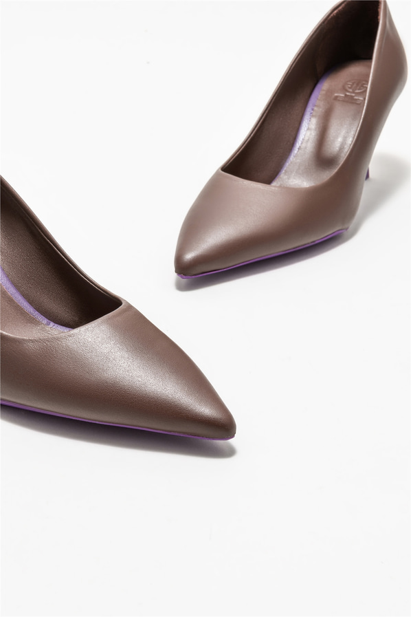 Kahve deri kadın stiletto - Elle Shoes
