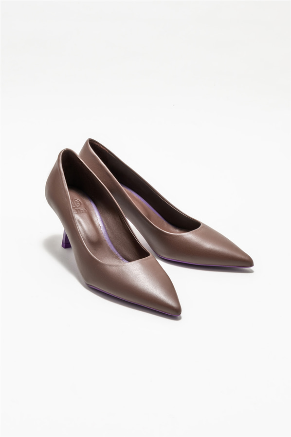 Kahve deri kadın stiletto - Elle Shoes