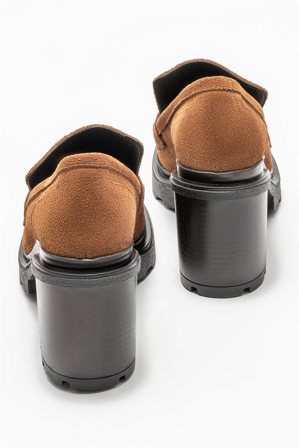 Kahve deri topuklu kadın ayakkabı - Elle Shoes