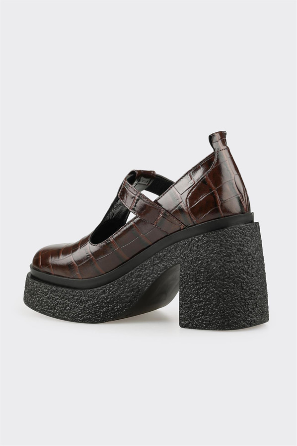 Kahve Deri Kadın Topuklu Ayakkabı