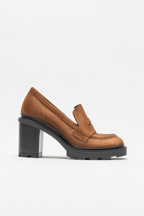 Kahve deri topuklu kadın ayakkabı - Elle Shoes