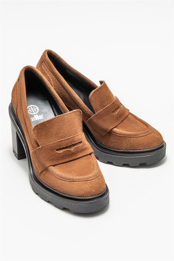 Kahve deri topuklu kadın ayakkabı - Elle Shoes