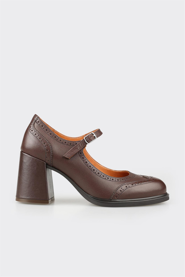 Kahve deri topuklu kadın ayakkabı - Elle Shoes