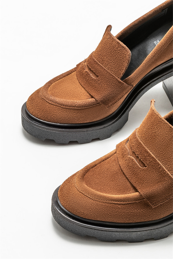 Kahve deri topuklu kadın ayakkabı - Elle Shoes