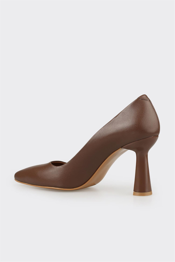 Kahve deri örgü dokulu topuklu kadın stiletto - Elle Shoes