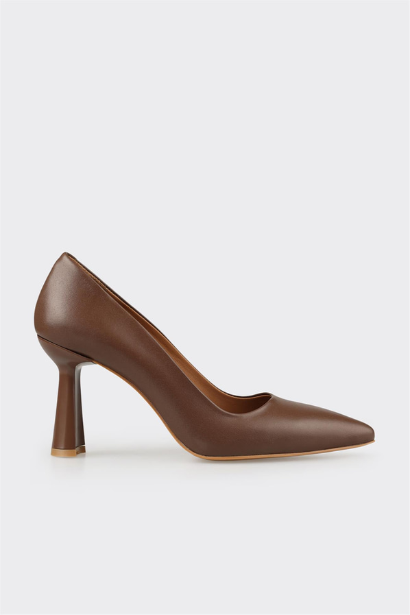 Kahve deri örgü dokulu topuklu kadın stiletto - Elle Shoes