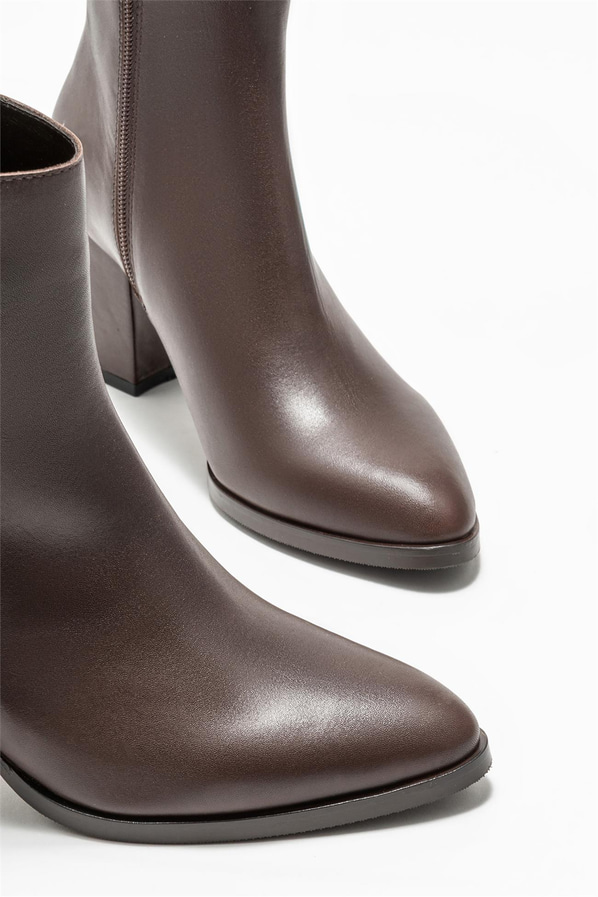 Kahve deri topuklu kadın bot - Elle Shoes