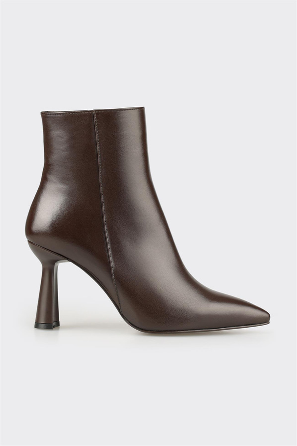 Kahve Deri Kadın Topuklu Bot