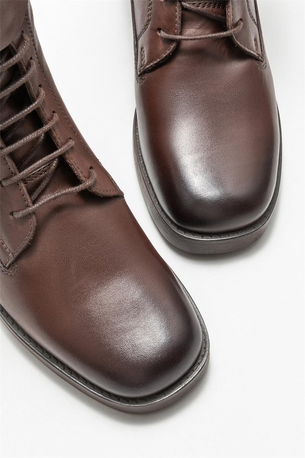 Kahve deri topuklu kadın bot - Elle Shoes
