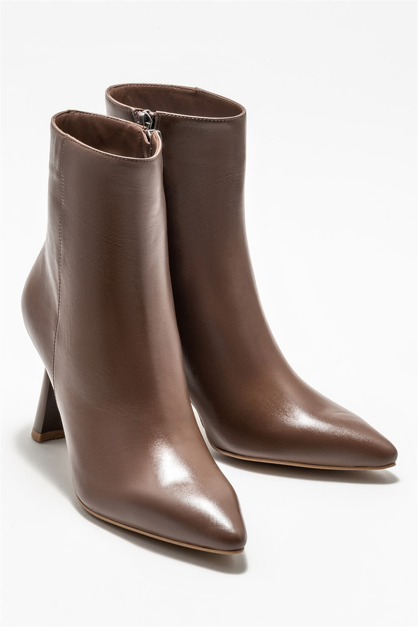Kahve deri topuklu kadın bot - Elle Shoes