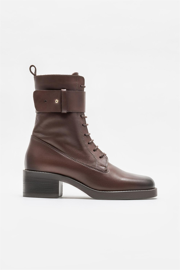 Kahve deri topuklu kadın bot - Elle Shoes