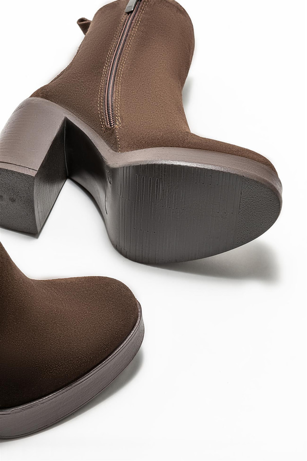Kahve deri topuklu kadın bot - Elle Shoes