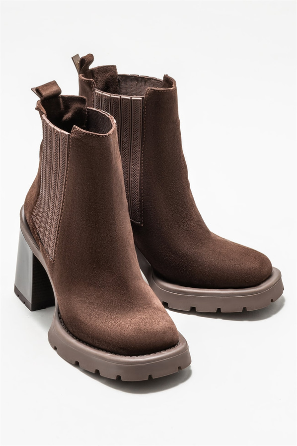 Kahve deri topuklu kadın bot - Elle Shoes