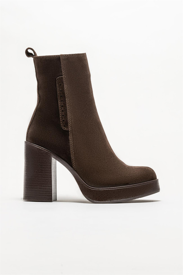 Kahve deri topuklu kadın bot - Elle Shoes