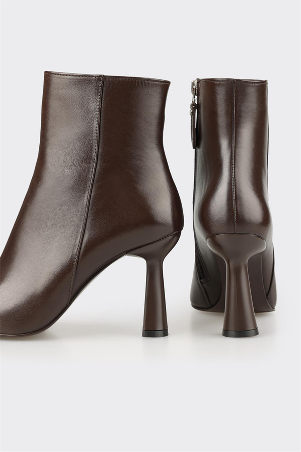 Kahve Deri Kadın Topuklu Bot