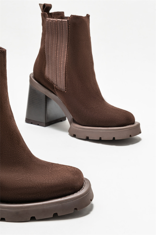 Kahve deri topuklu kadın bot - Elle Shoes