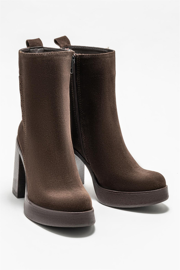 Kahve deri topuklu kadın bot - Elle Shoes