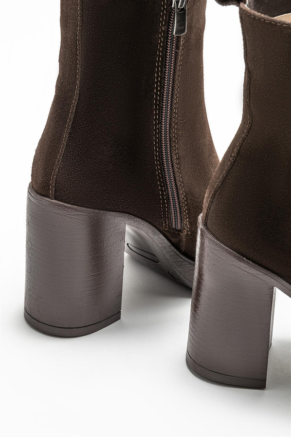 Kahve deri topuklu kadın bot - Elle Shoes