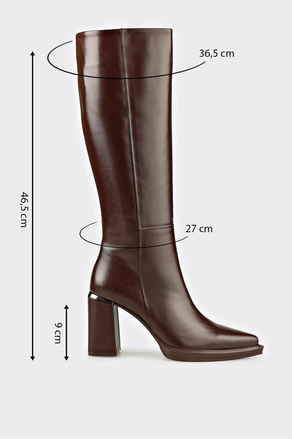 Kahve Deri Kadın Topuklu Çizme