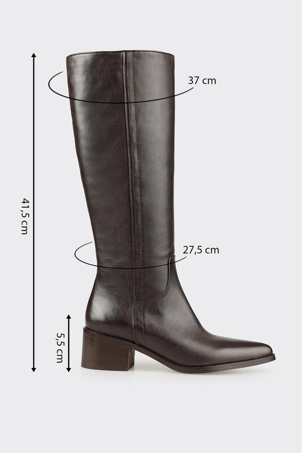 Kahve Deri Kadın Topuklu Çizme