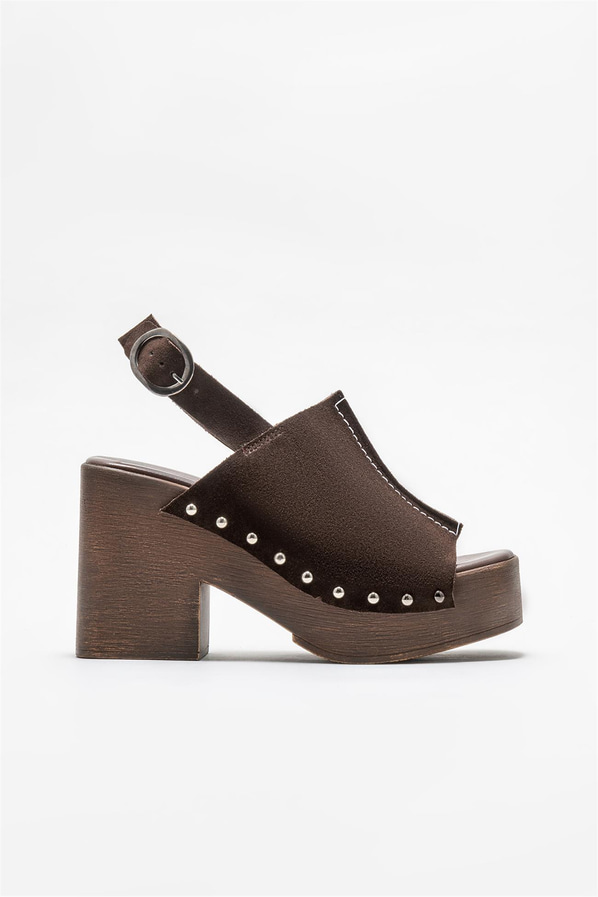 Kahve deri topuklu kadın sandalet - Elle Shoes