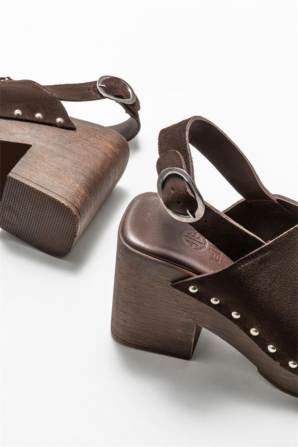 Kahve deri topuklu kadın sandalet - Elle Shoes