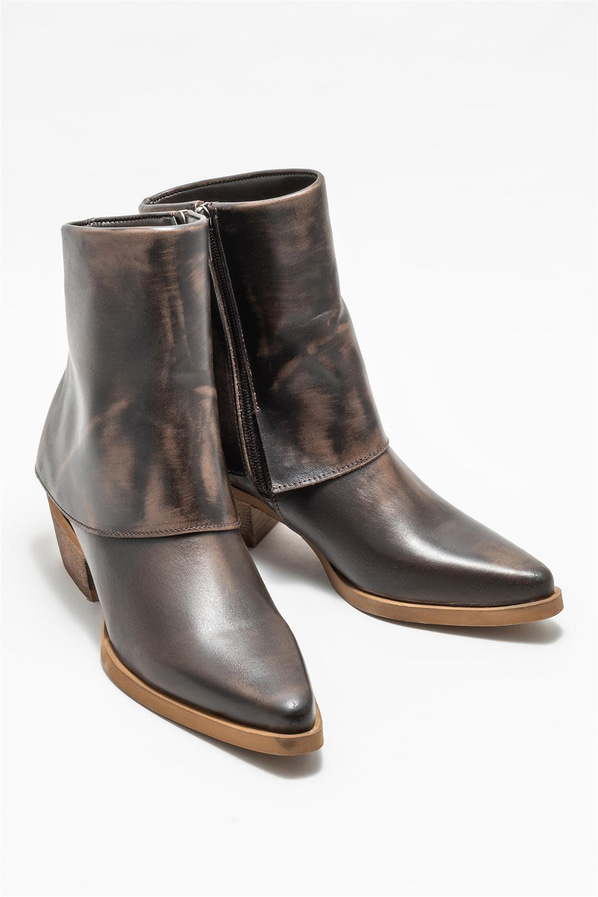 Kahve deri kadın bot - Elle Shoes