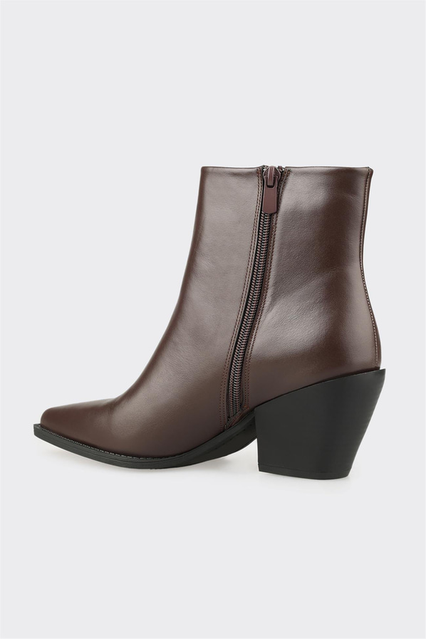 Kahve Deri Kadın Western Bot