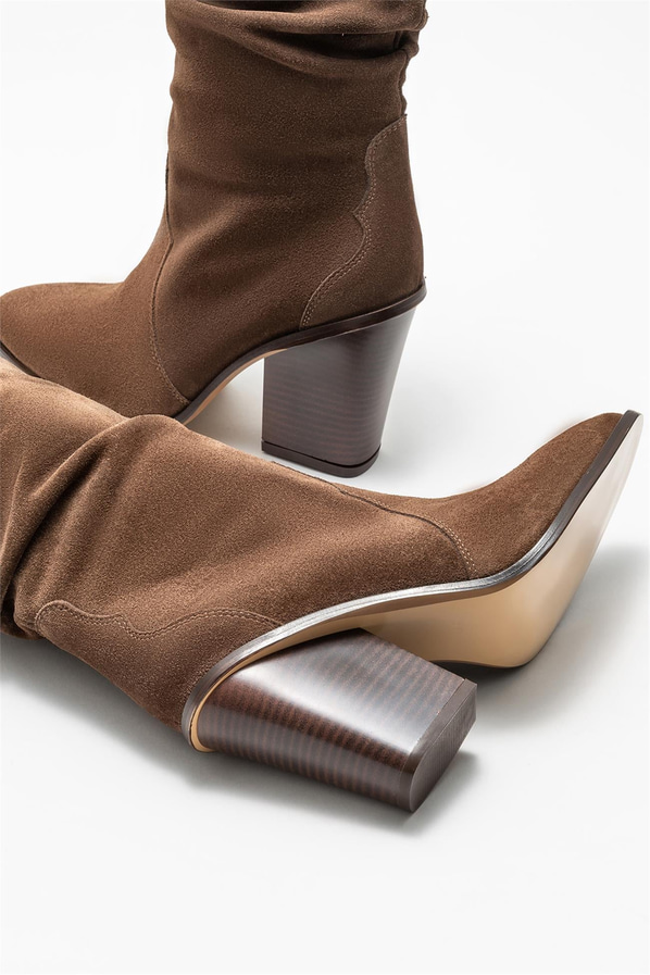 Kahve deri kadın bot - Elle Shoes