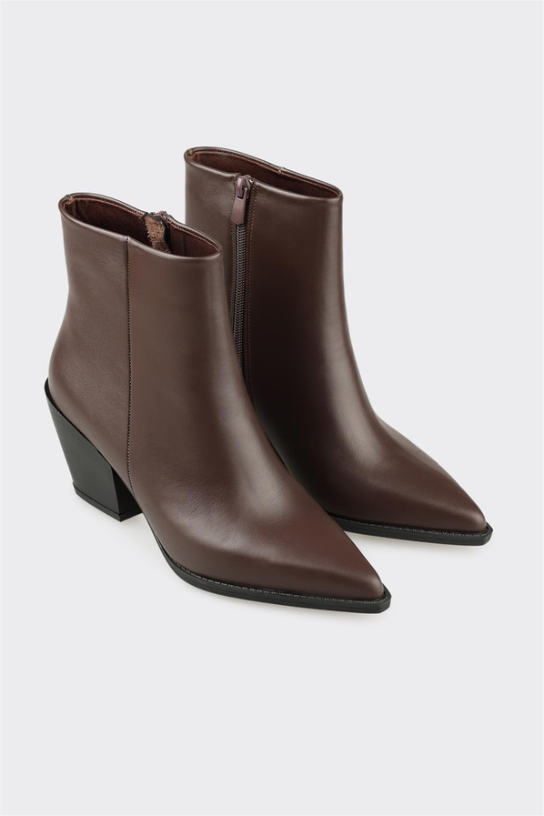 Kahve Deri Kadın Western Bot