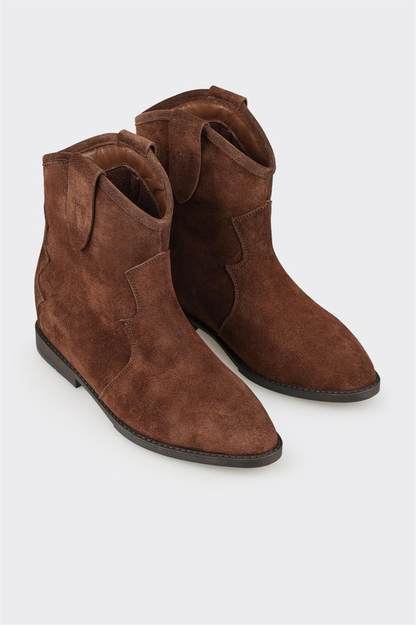 Kahve Deri Kadın Western Bot