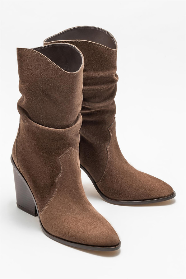 Kahve deri kadın bot - Elle Shoes