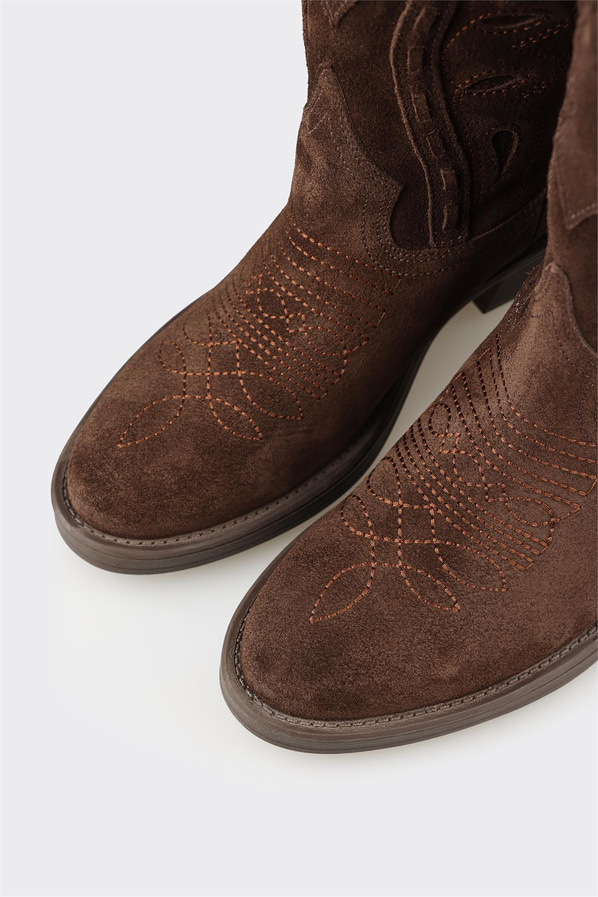 Kahve Deri Kadın Western Bot