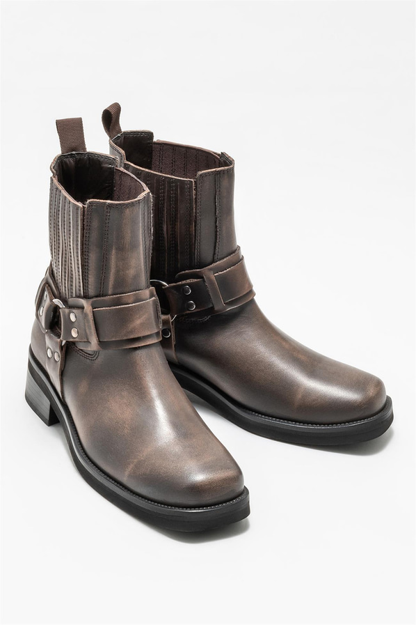 Kahve deri kadın bot - Elle Shoes