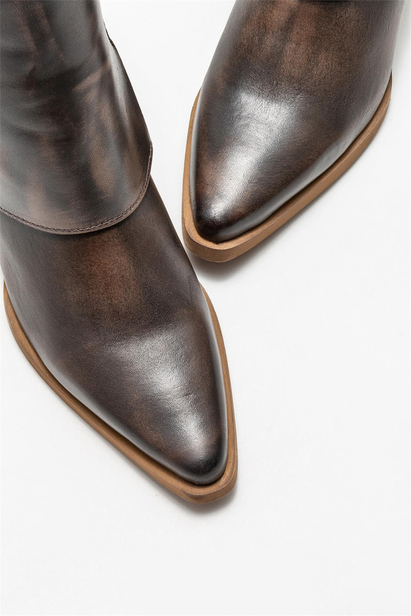 Kahve deri kadın bot - Elle Shoes