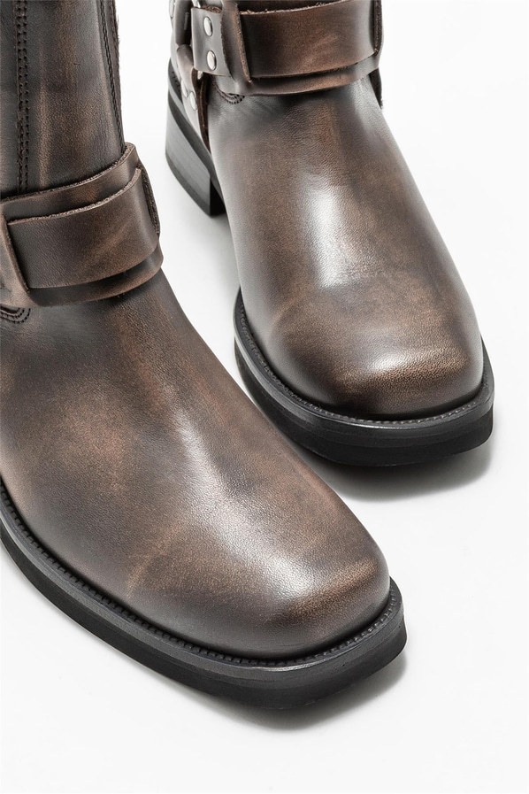 Kahve deri kadın bot - Elle Shoes