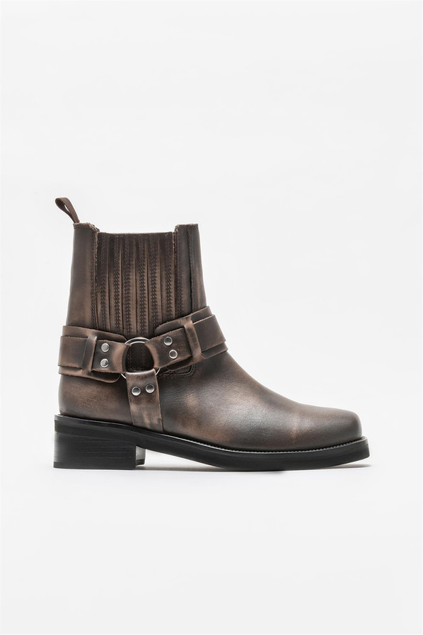 Kahve deri kadın bot - Elle Shoes