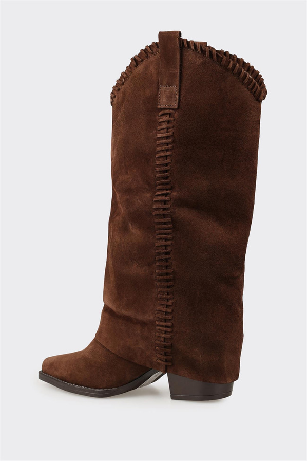 Kahve Deri Kadın Western Çizme